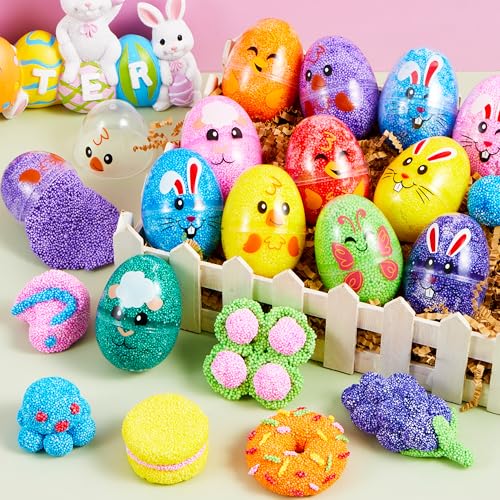 JOYIN 12-Pack Prefilled Easter Eggs with Foam Squishy Toys - Cute Chick, Bunny, and Lamb Designs for Egg Hunts, Basket Stuffers, Party Favors