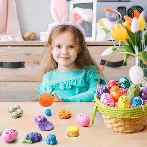 JOYIN 12-Pack Prefilled Easter Eggs with Foam Squishy Toys - Cute Chick, Bunny, and Lamb Designs for Egg Hunts, Basket Stuffers, Party Favors