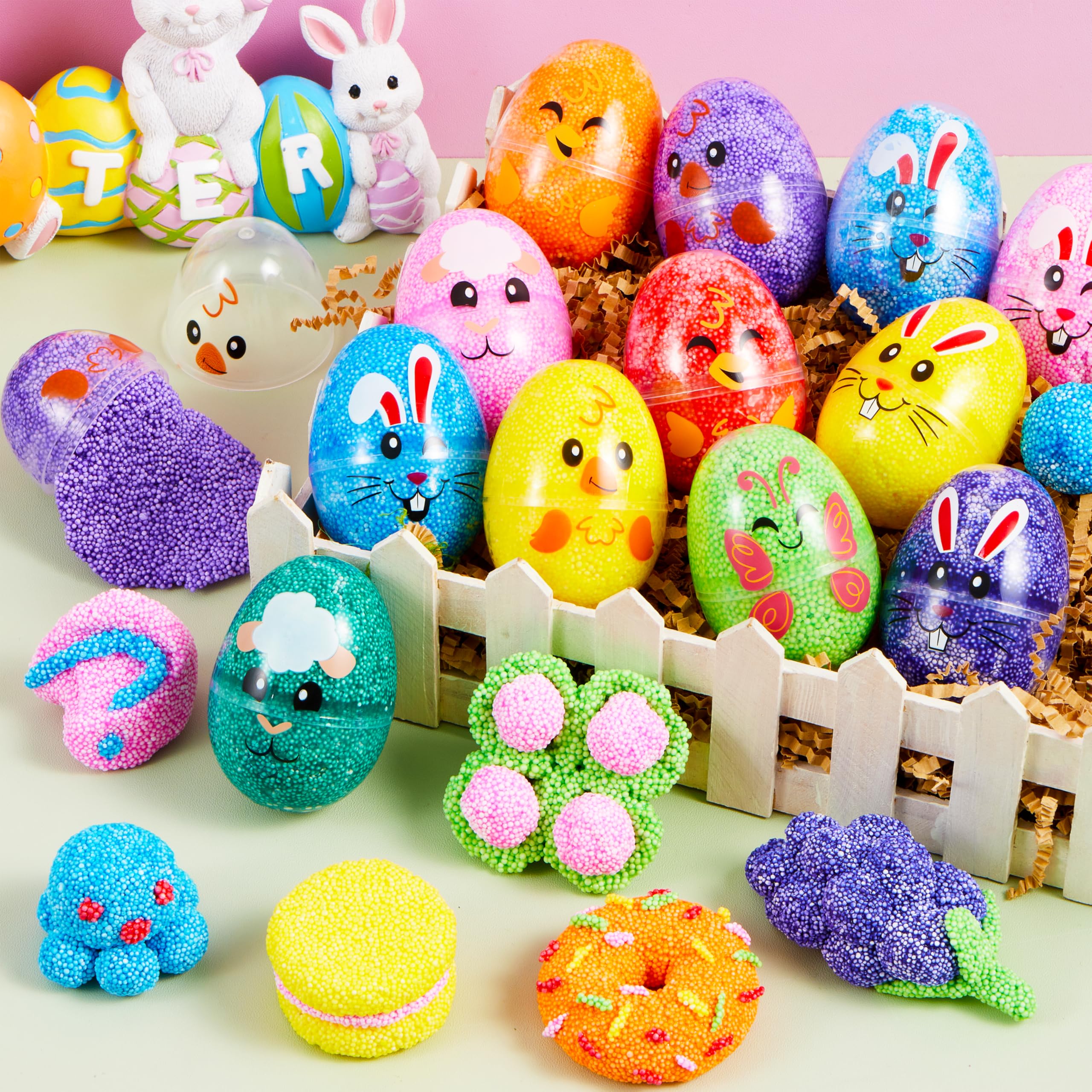 JOYIN 12-Pack Prefilled Easter Eggs with Foam Squishy Toys - Cute Chick, Bunny, and Lamb Designs for Egg Hunts, Basket Stuffers, Party Favors