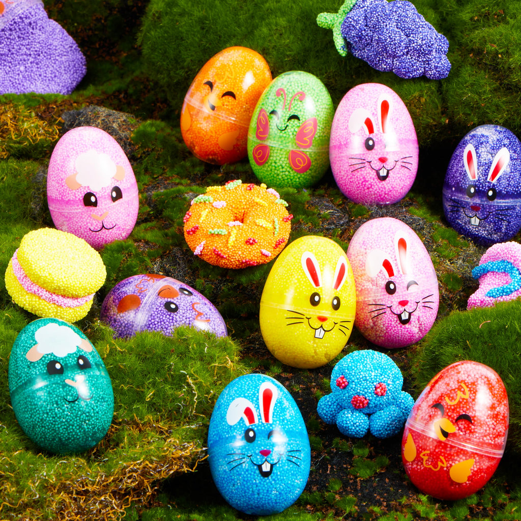 JOYIN 12-Pack Prefilled Easter Eggs with Foam Squishy Toys - Cute Chick, Bunny, and Lamb Designs for Egg Hunts, Basket Stuffers, Party Favors