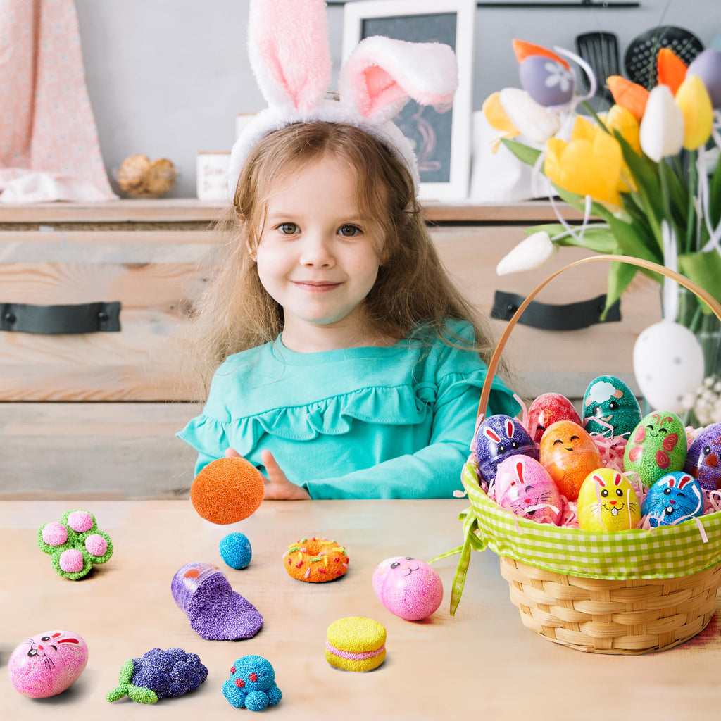 JOYIN 12-Pack Prefilled Easter Eggs with Foam Squishy Toys - Cute Chick, Bunny, and Lamb Designs for Egg Hunts, Basket Stuffers, Party Favors