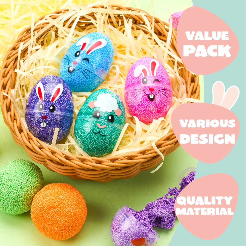 JOYIN 12-Pack Prefilled Easter Eggs with Foam Squishy Toys - Cute Chick, Bunny, and Lamb Designs for Egg Hunts, Basket Stuffers, Party Favors