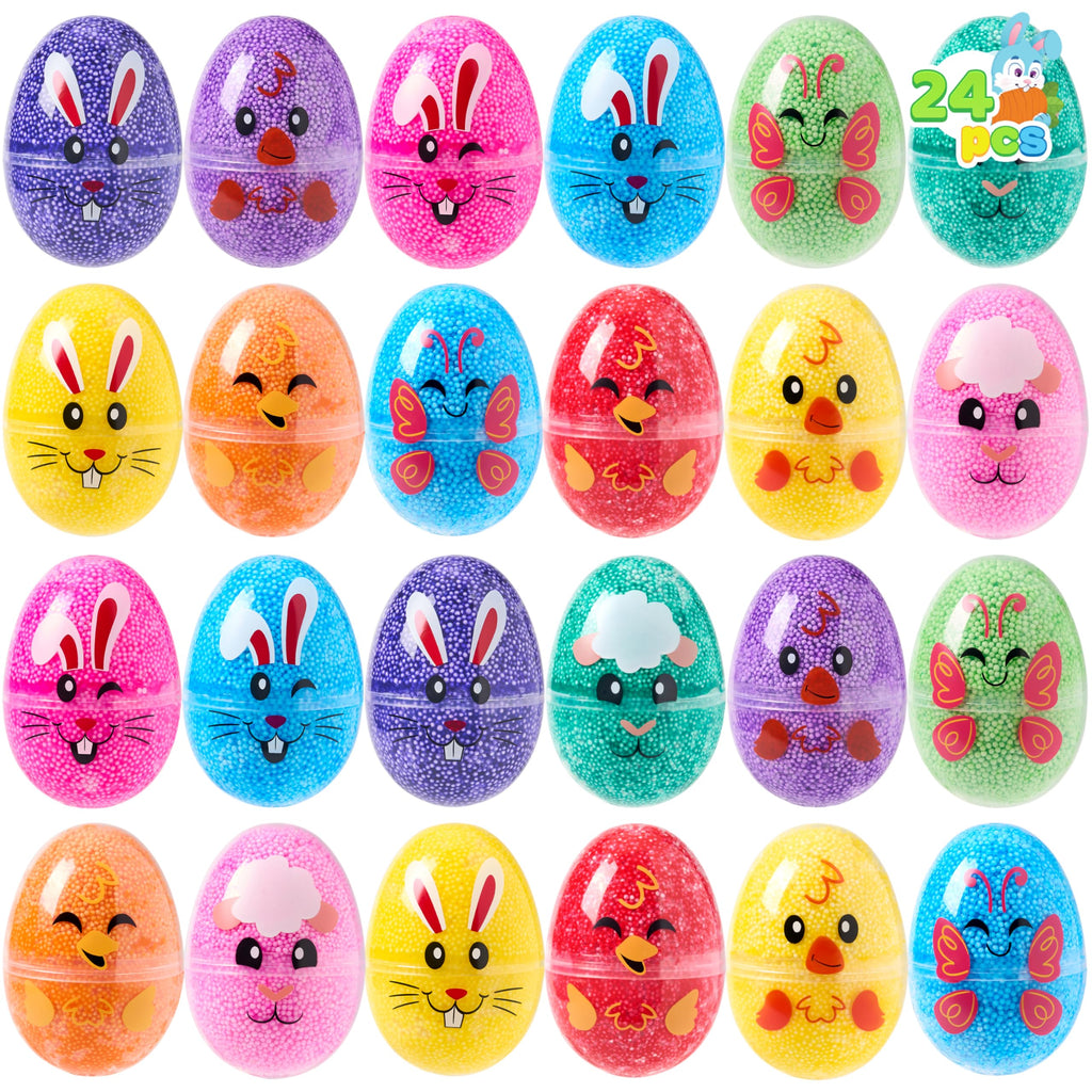 JOYIN 12-Pack Prefilled Easter Eggs with Foam Squishy Toys - Cute Chick, Bunny, and Lamb Designs for Egg Hunts, Basket Stuffers, Party Favors