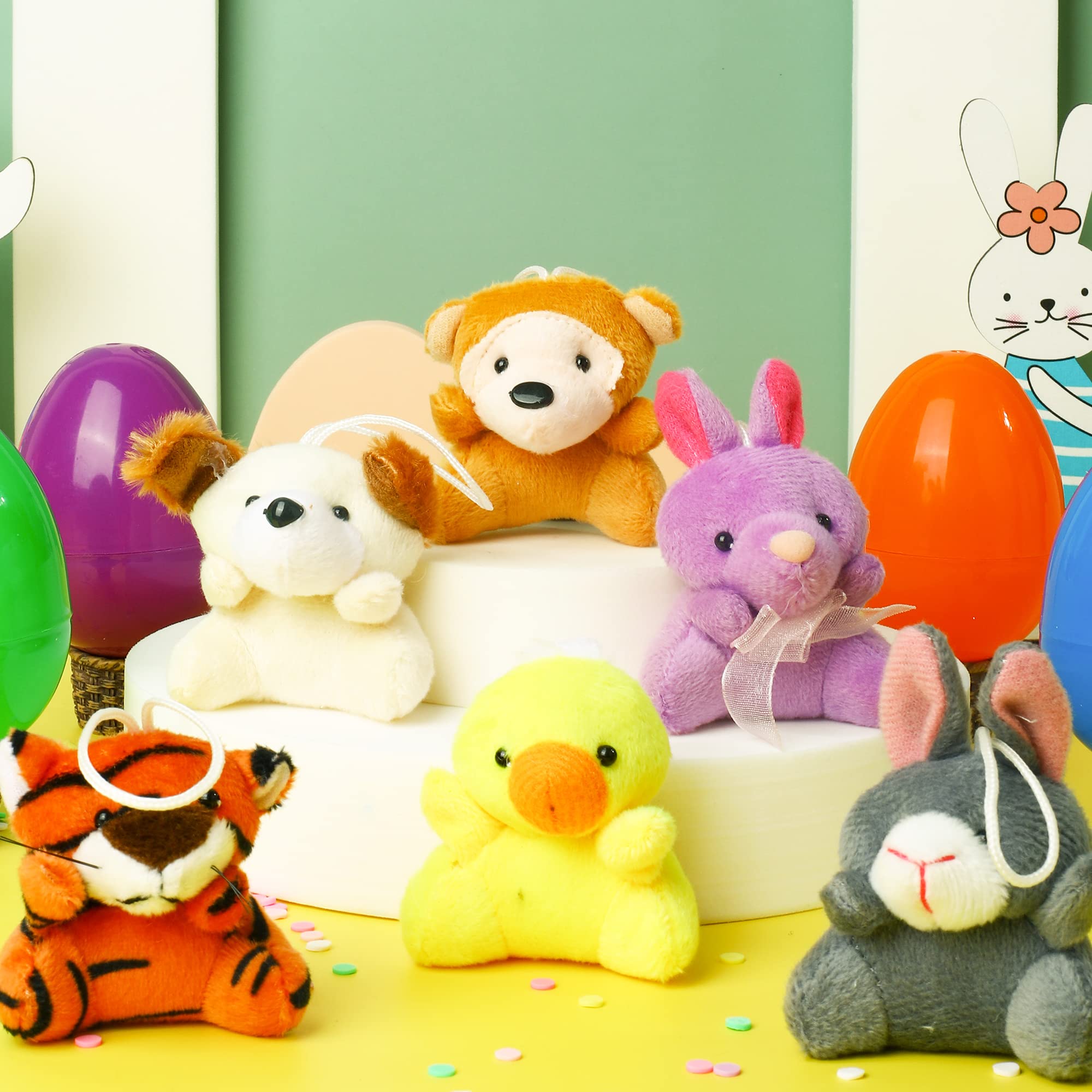 JOYIN 12 Prefilled Easter Eggs with 12 Different Mini Plush Animals for Kids Ages 3-10