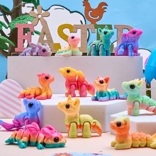 JOYIN 12 Prefilled Easter Eggs with 3D Printed Articulated Fantasy Animals - Party Favors, Basket Stuffers, Classroom Prizes