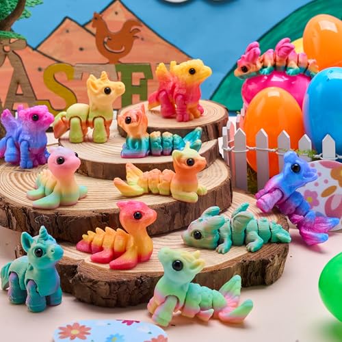 JOYIN 12 Prefilled Easter Eggs with 3D Printed Articulated Fantasy Animals - Party Favors, Basket Stuffers, Classroom Prizes