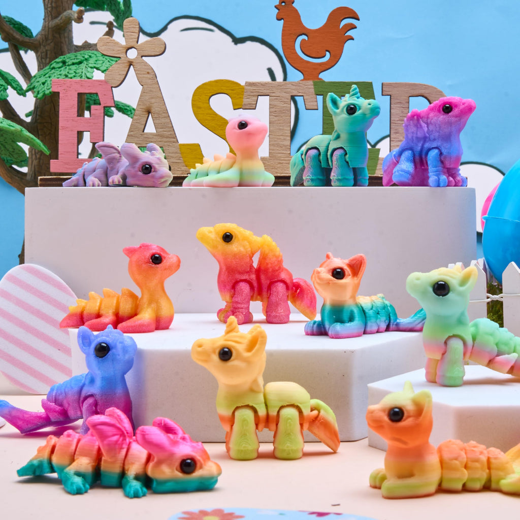 JOYIN 12 Prefilled Easter Eggs with 3D Printed Articulated Fantasy Animals - Party Favors, Basket Stuffers, Classroom Prizes