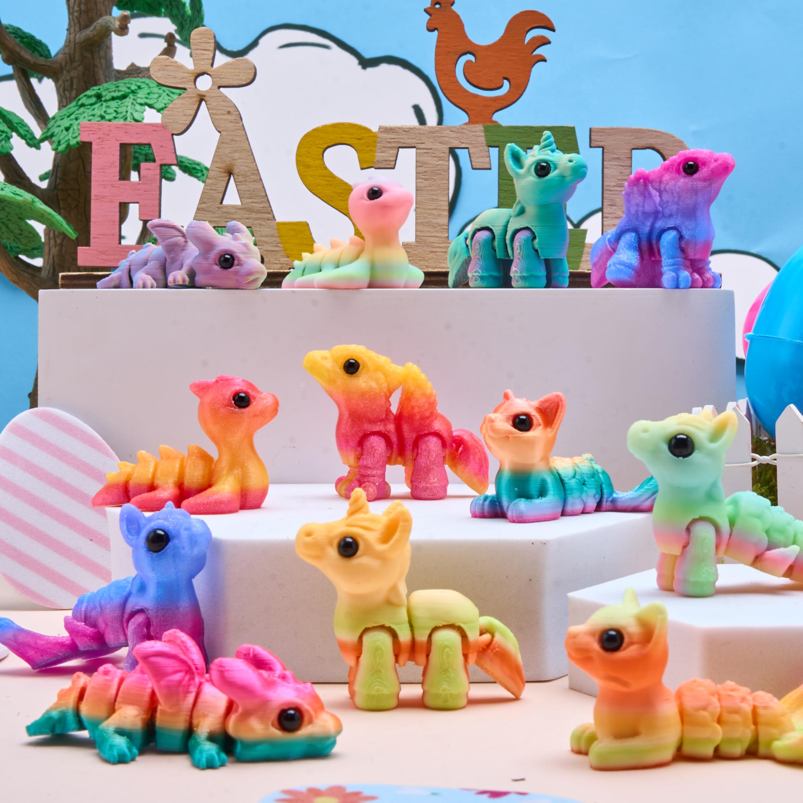 JOYIN 12 Prefilled Easter Eggs with 3D Printed Articulated Fantasy Animals - Party Favors, Basket Stuffers, Classroom Prizes