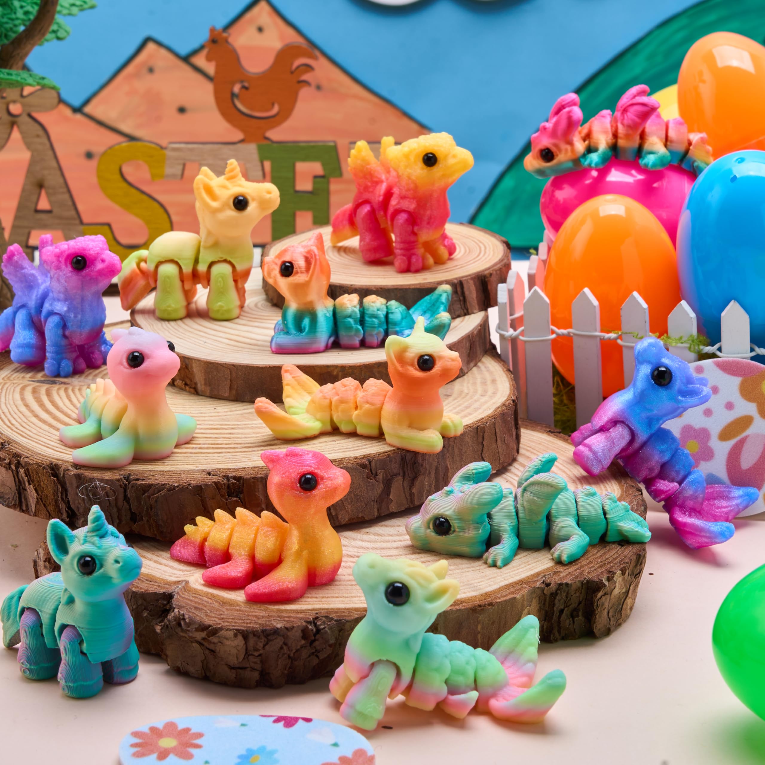 JOYIN 12 Prefilled Easter Eggs with 3D Printed Articulated Fantasy Animals - Party Favors, Basket Stuffers, Classroom Prizes