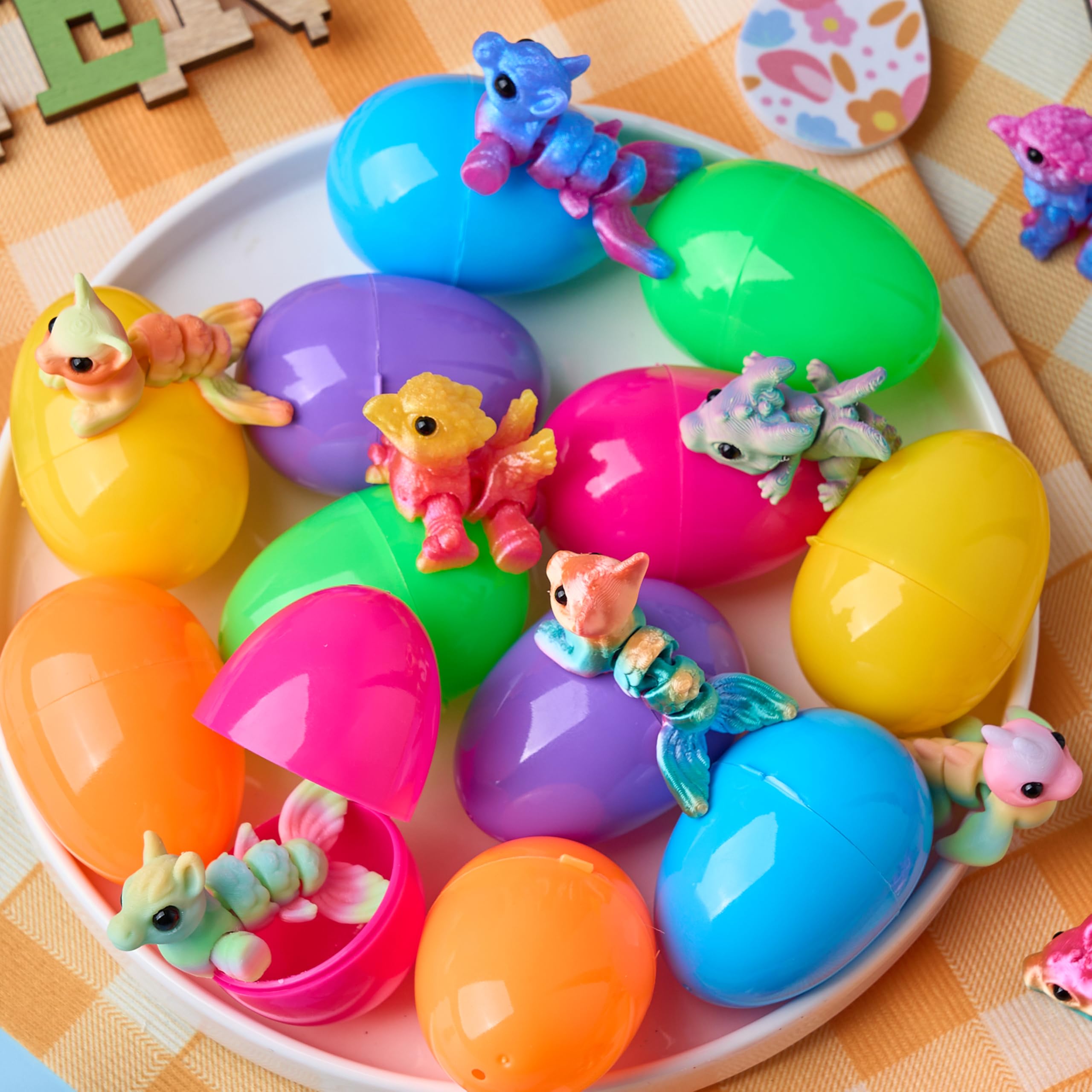 JOYIN 12 Prefilled Easter Eggs with 3D Printed Articulated Fantasy Animals - Party Favors, Basket Stuffers, Classroom Prizes