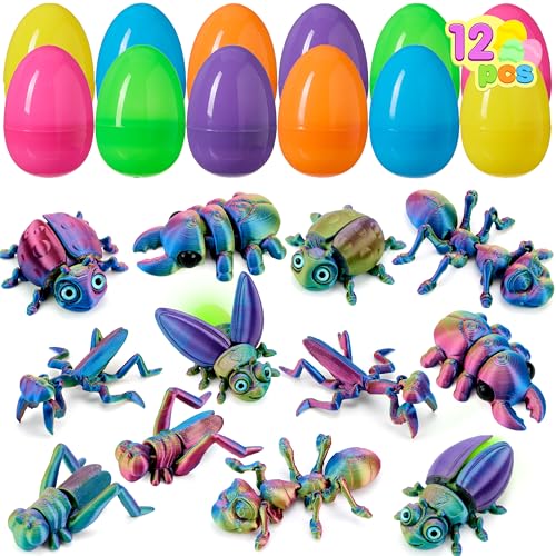 JOYIN 12 Prefilled Easter Eggs with 3D Printed Insects – Fun Easter Basket Stuffers & Party Favors