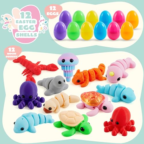 JOYIN 12 Prefilled Easter Eggs with Articulated Mini Sea Animals – 3D Printed Toys for Ages 8+