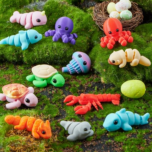JOYIN 12 Prefilled Easter Eggs with Articulated Mini Sea Animals – 3D Printed Toys for Ages 8+