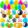 JOYIN 12 Prefilled Plastic Easter Eggs with Animal Pullback Cars - Easter Basket Stuffers, Party Favors for Kids