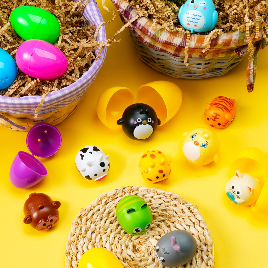 JOYIN 12 Prefilled Plastic Easter Eggs with Animal Pullback Cars - Easter Basket Stuffers, Party Favors for Kids