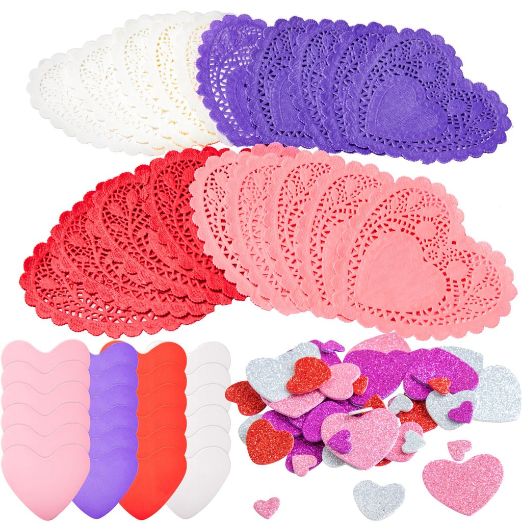 JOYIN 126+ Piece Valentine's Day Craft Set with Heart Doilies, Foam Hearts, and Stickers