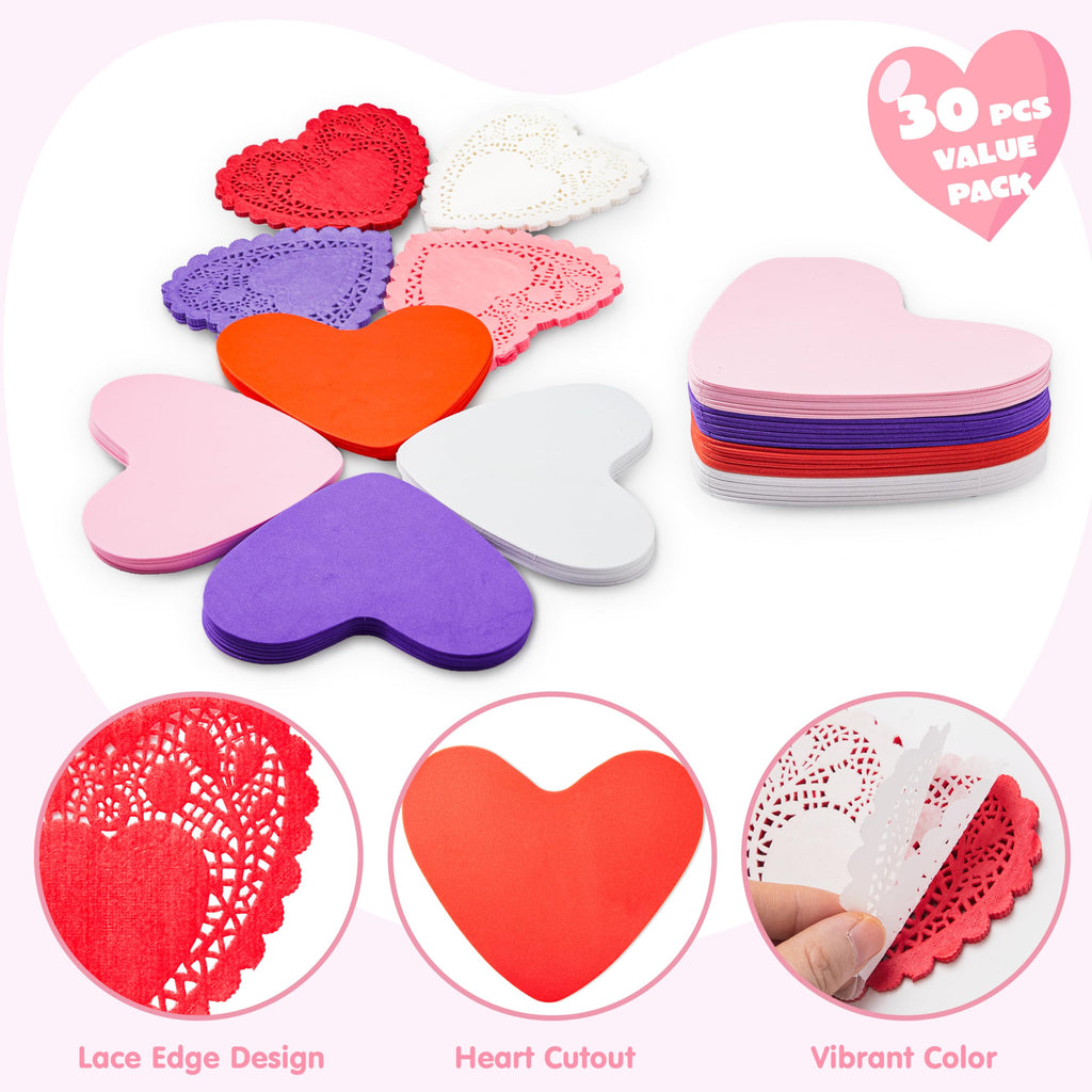JOYIN 126+ Piece Valentine's Day Craft Set with Heart Doilies, Foam Hearts, and Stickers