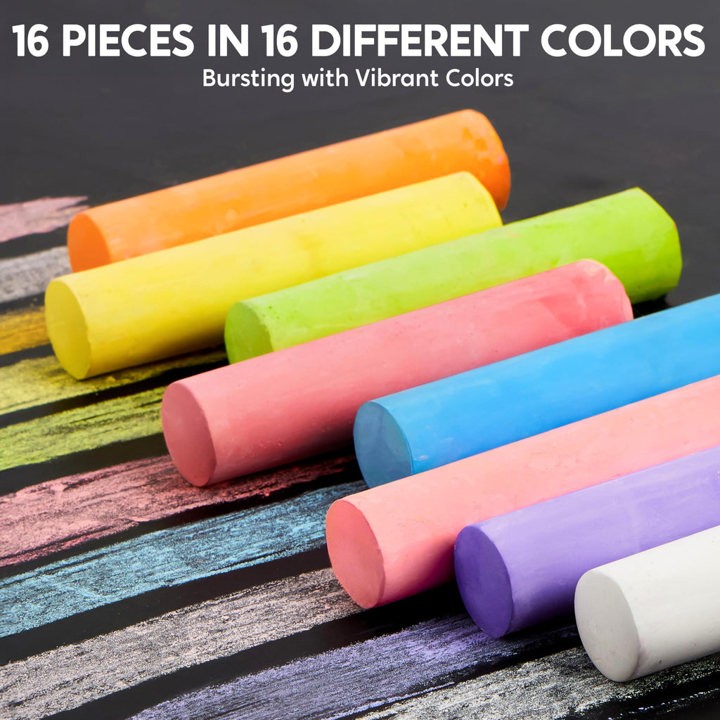 JOYIN 16-Piece Washable Jumbo Chalk Set for Toddlers 1-3 - Non-Toxic Sidewalk Chalk in 16 Colors, Safe Outdoor Play
