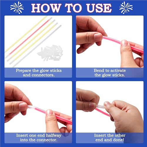 JOYIN 162-Piece Patriotic Glow Sticks Set for 4th of July & 250th Anniversary – Red, White & Blue with Connectors