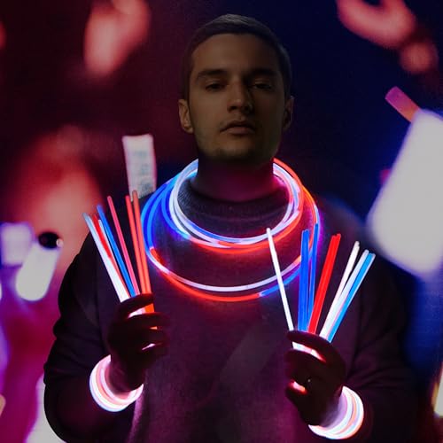 JOYIN 162-Piece Patriotic Glow Sticks Set for 4th of July & 250th Anniversary – Red, White & Blue with Connectors