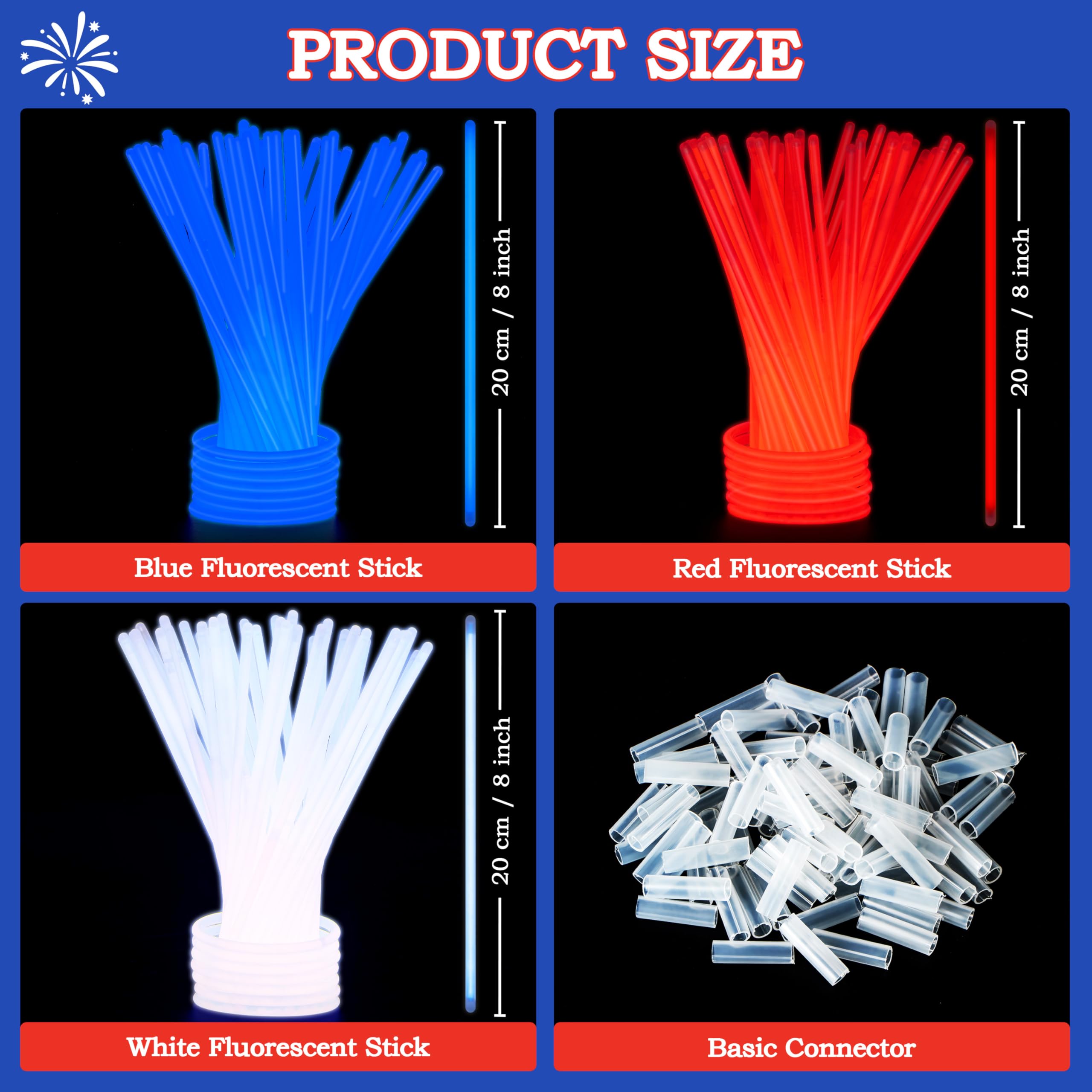 JOYIN 162-Piece Patriotic Glow Sticks Set for 4th of July & 250th Anniversary – Red, White & Blue with Connectors