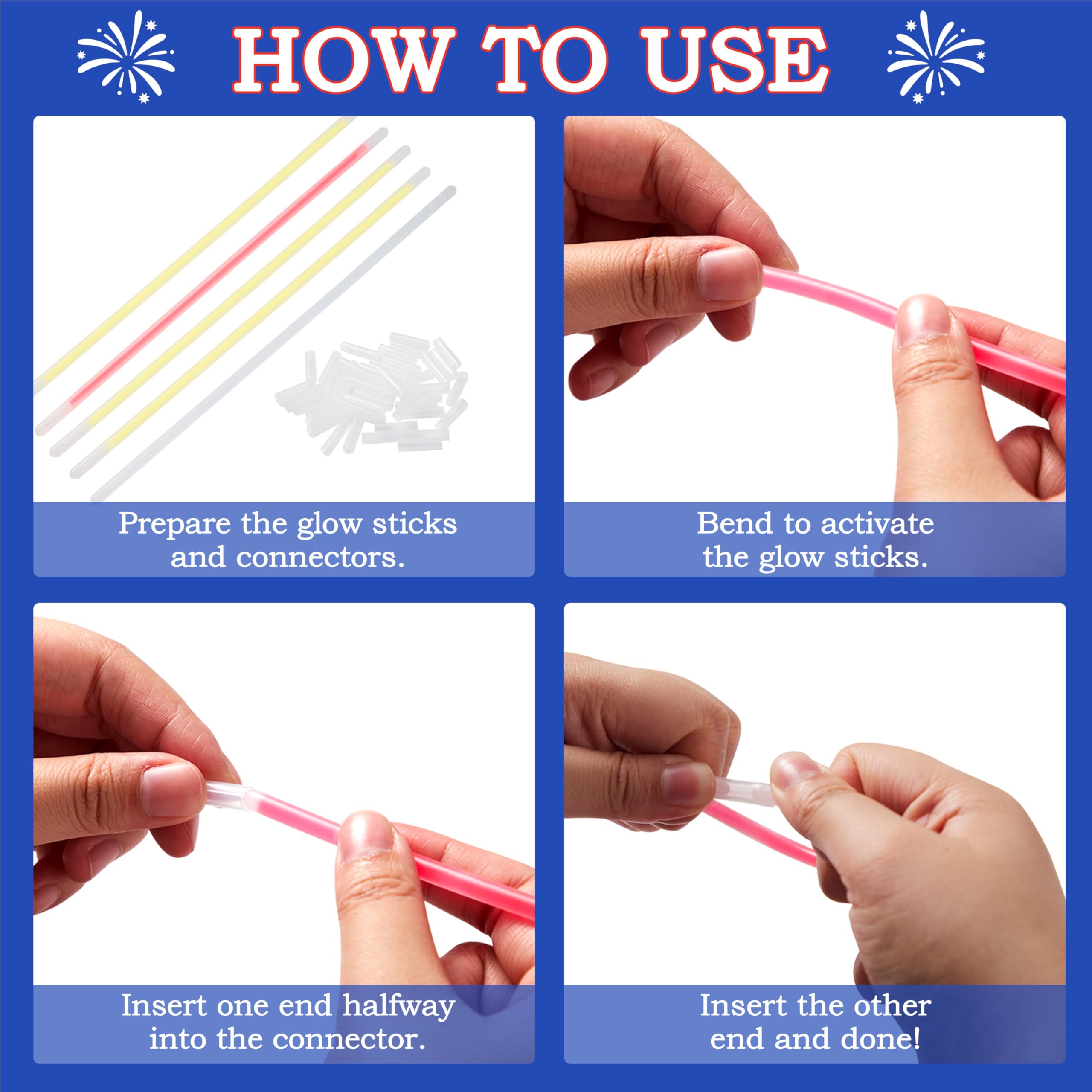 JOYIN 162-Piece Patriotic Glow Sticks Set for 4th of July & 250th Anniversary – Red, White & Blue with Connectors