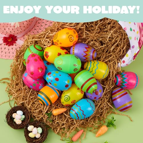 JOYIN 18-Pack Fillable Plastic Easter Eggs - Bright Printed 3.15-Inch Eggs for Hunts and Party Favors