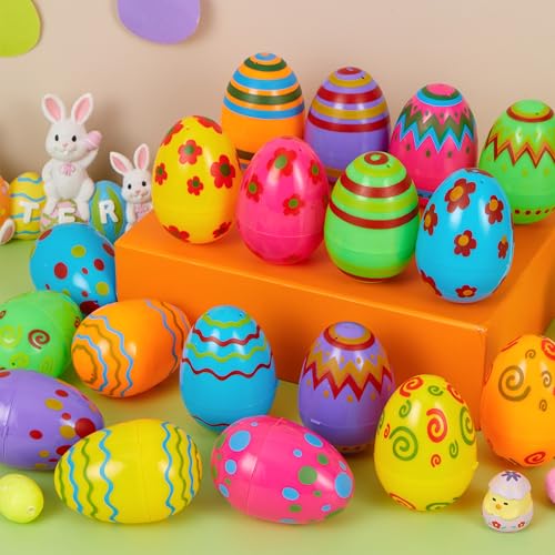 JOYIN 18-Pack Fillable Plastic Easter Eggs - Bright Printed 3.15-Inch Eggs for Hunts and Party Favors
