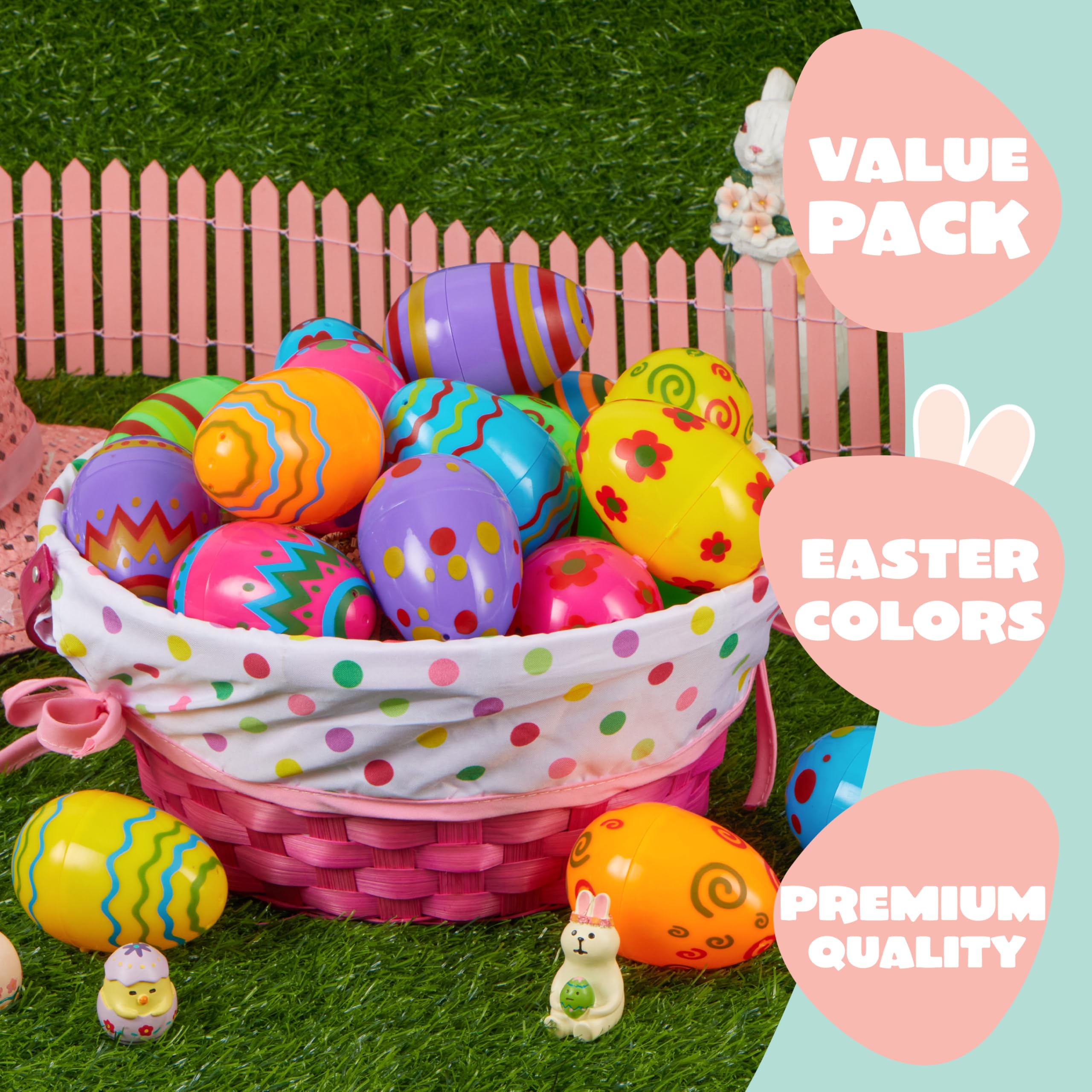 JOYIN 18-Pack Fillable Plastic Easter Eggs - Bright Printed 3.15-Inch Eggs for Hunts and Party Favors