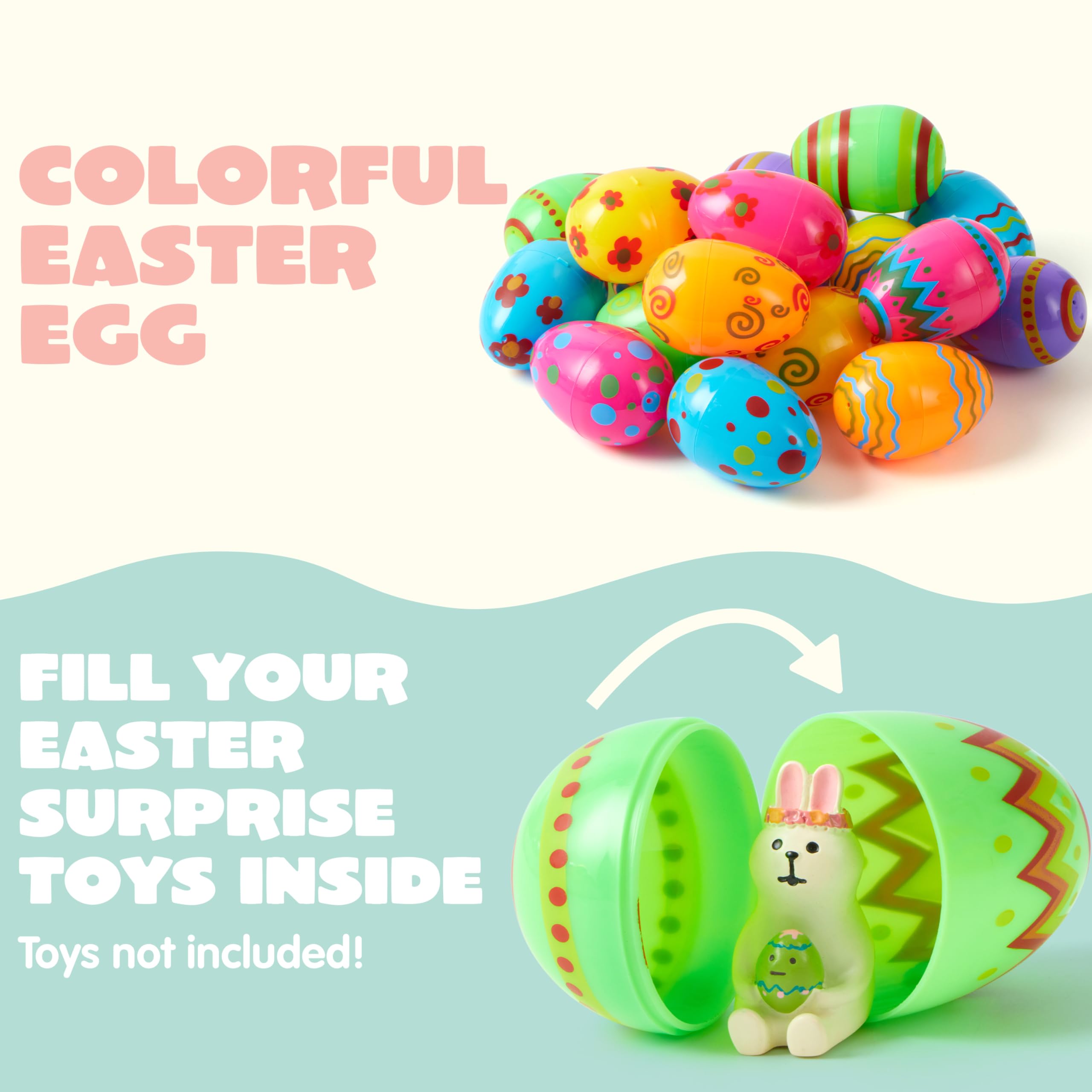 JOYIN 18-Pack Fillable Plastic Easter Eggs - Bright Printed 3.15-Inch Eggs for Hunts and Party Favors