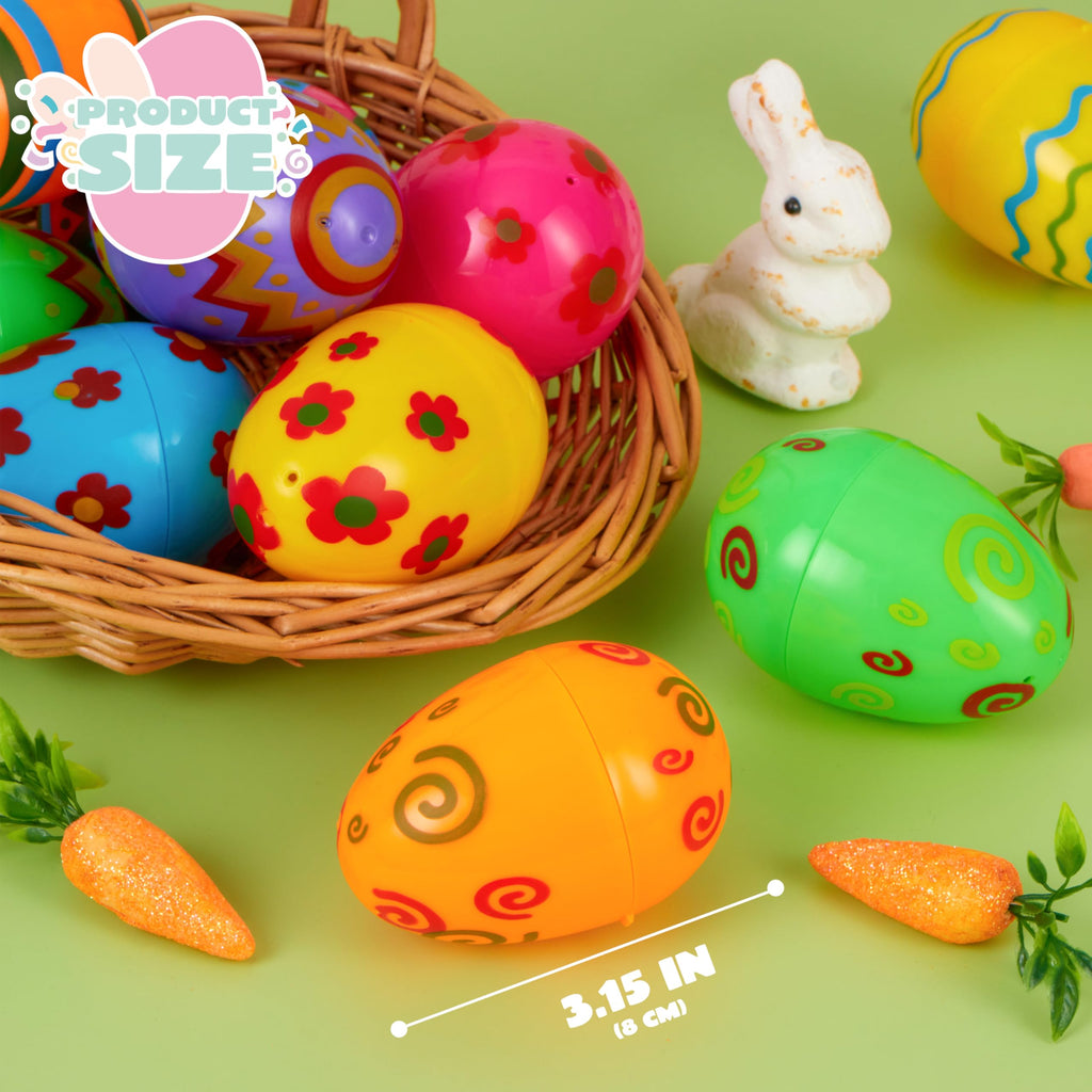 JOYIN 18-Pack Fillable Plastic Easter Eggs - Bright Printed 3.15-Inch Eggs for Hunts and Party Favors