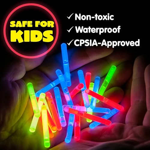 JOYIN 200 Mini Glow Sticks (2 inches) – 8 Colors, Long-Lasting 10-14 Hours, Non-Toxic Party Favors for Easter, Birthdays, Weddings