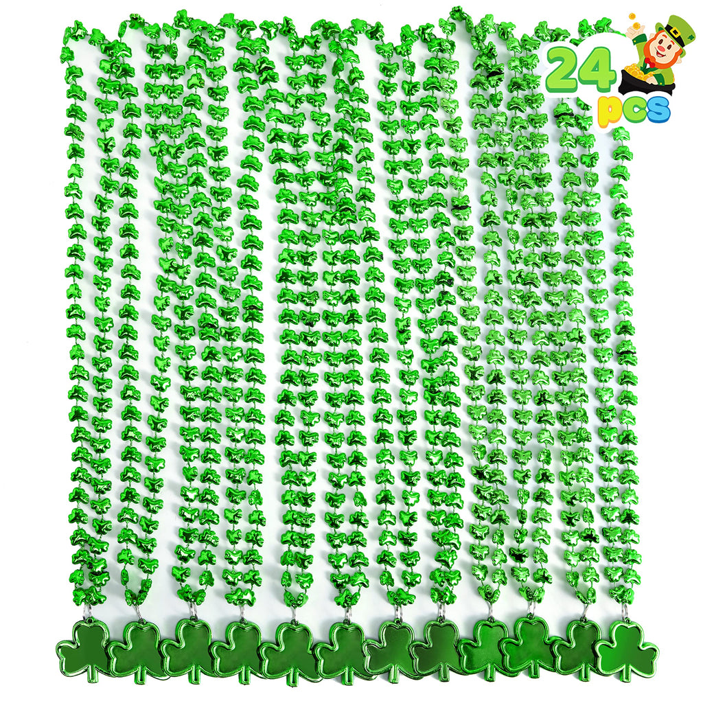 JOYIN 24 Pack St. Patrick's Day Shamrock Necklaces - Green Clover Bead Necklace Party Favors