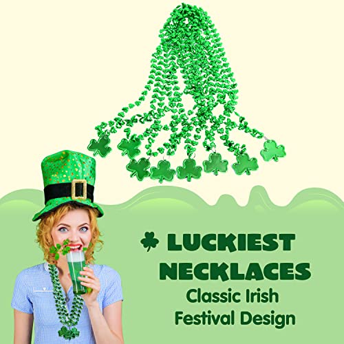 JOYIN 24 Pack St. Patrick's Day Shamrock Necklaces - Green Clover Bead Necklace Party Favors
