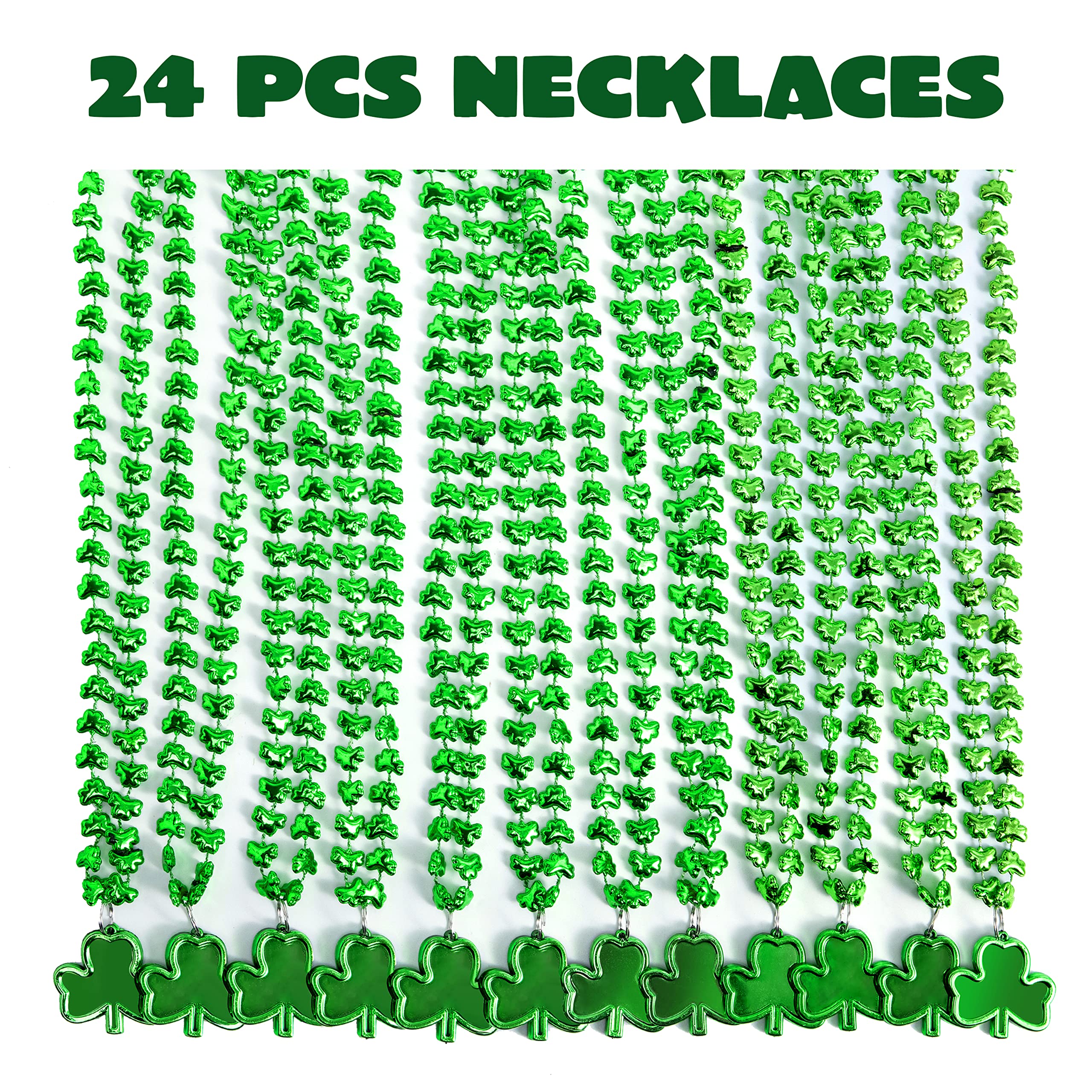 JOYIN 24 Pack St. Patrick's Day Shamrock Necklaces - Green Clover Bead Necklace Party Favors