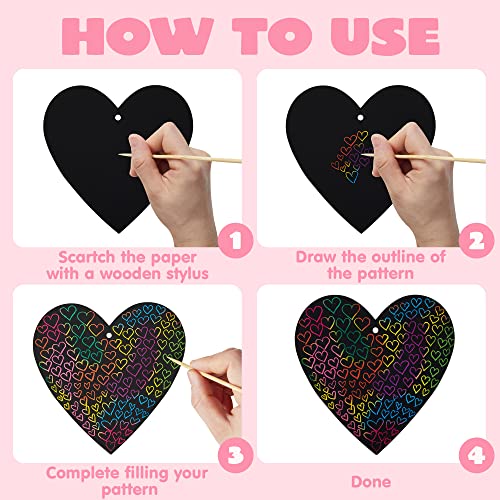 JOYIN 24 Pack Valentine Scratch Heart Cards with Envelopes – Fun DIY Craft for Kids Classroom Exchange