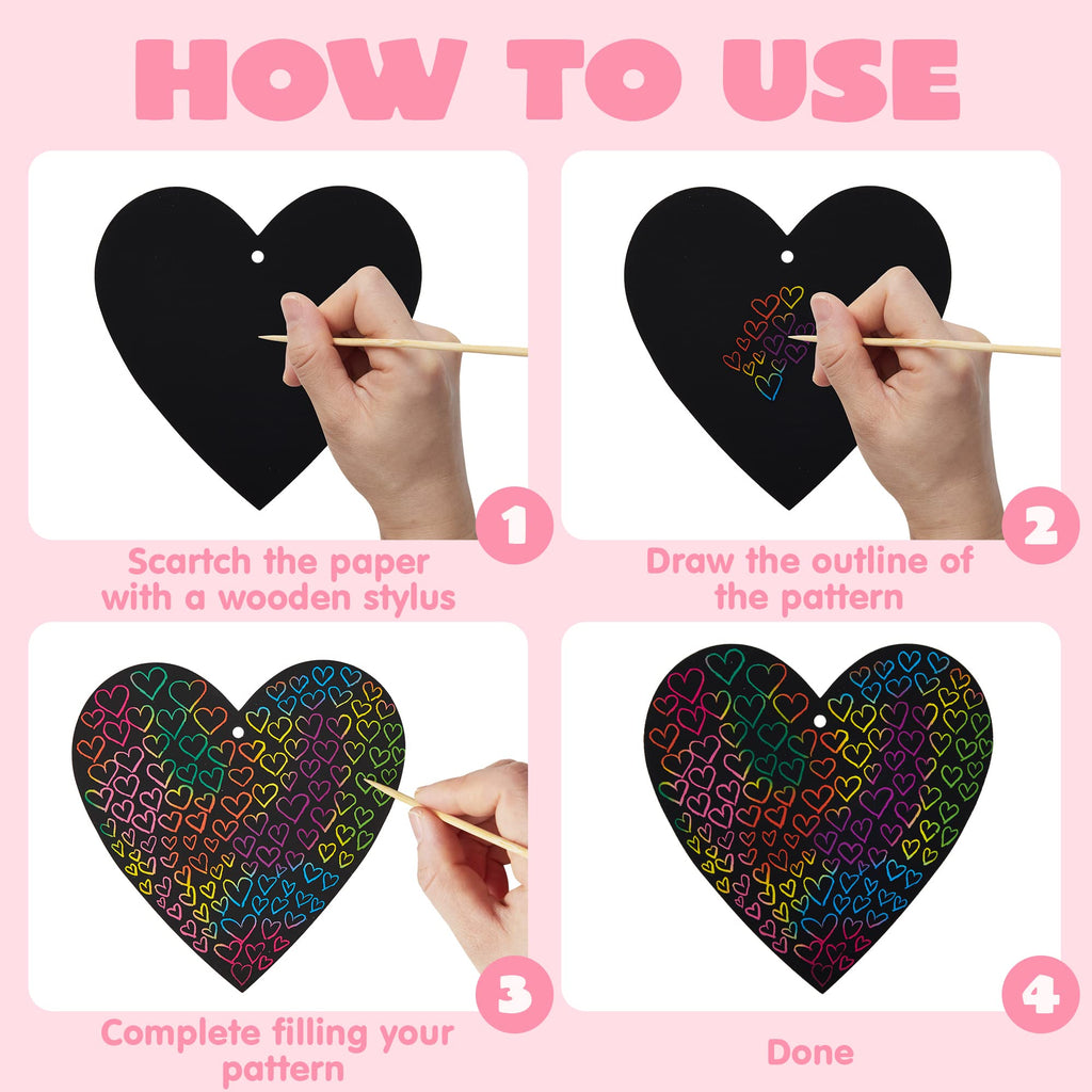 JOYIN 24 Pack Valentine Scratch Heart Cards with Envelopes – Fun DIY Craft for Kids Classroom Exchange