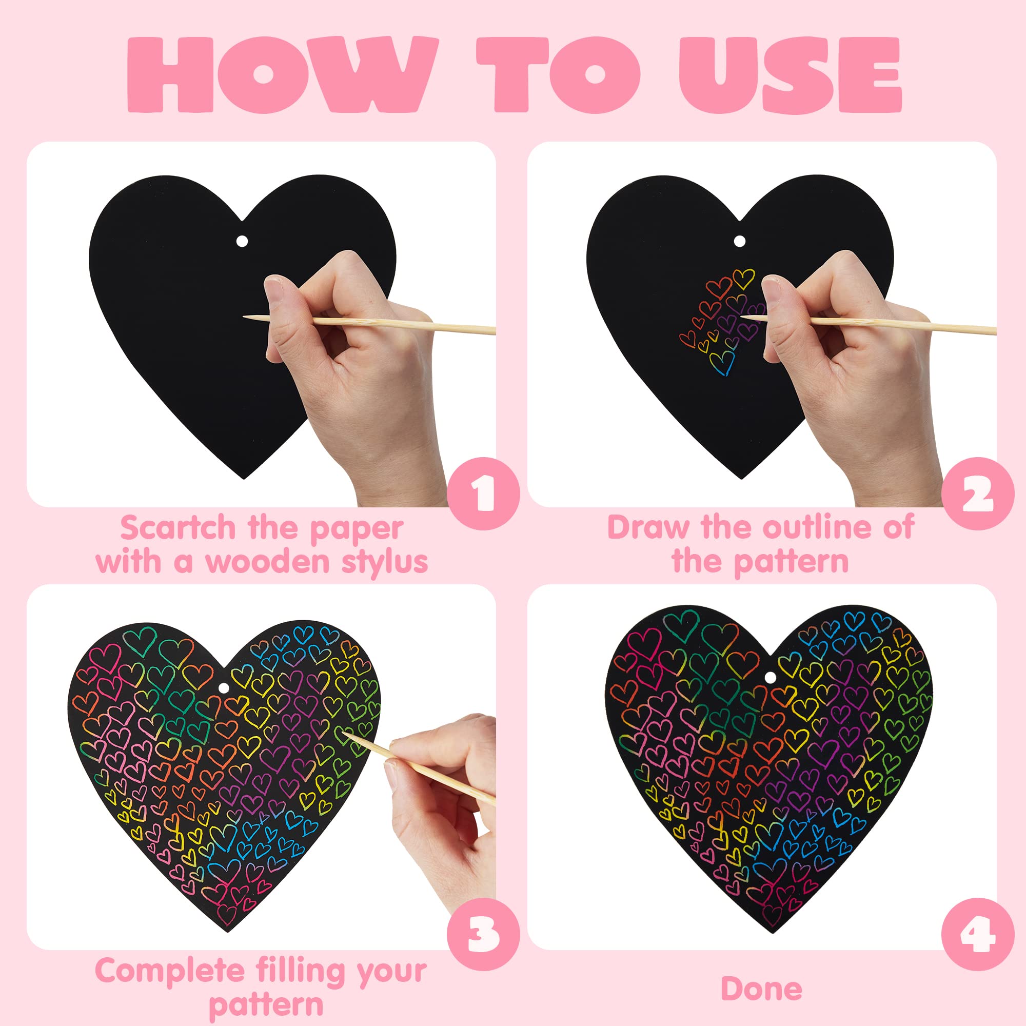 JOYIN 24 Pack Valentine Scratch Heart Cards with Envelopes – Fun DIY Craft for Kids Classroom Exchange