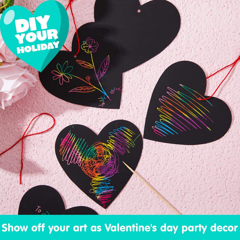 JOYIN 24 Pack Valentine Scratch Heart Cards with Envelopes – Fun DIY Craft for Kids Classroom Exchange