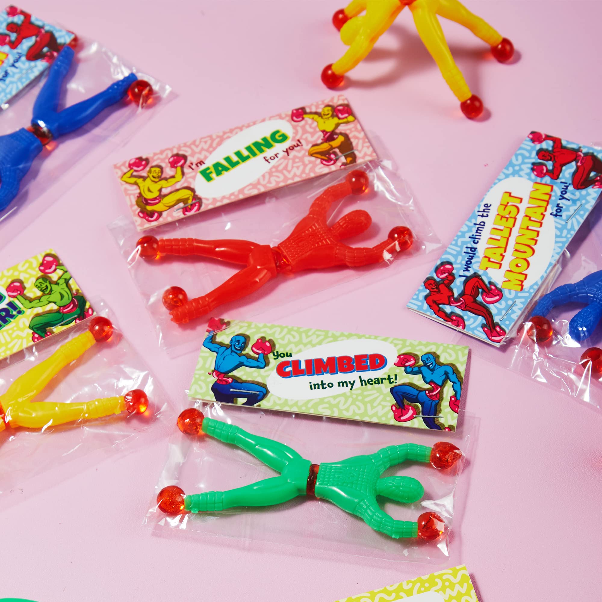 JOYIN 28 PCS Valentine's Day Sticky Wall Climbing Men with Cards, Party Favors for Kids, Classroom Exchange Prizes