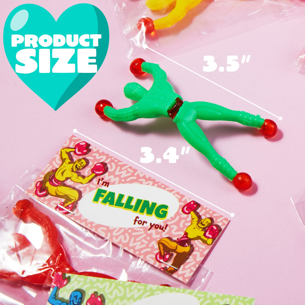 JOYIN 28 PCS Valentine's Day Sticky Wall Climbing Men with Cards, Party Favors for Kids, Classroom Exchange Prizes