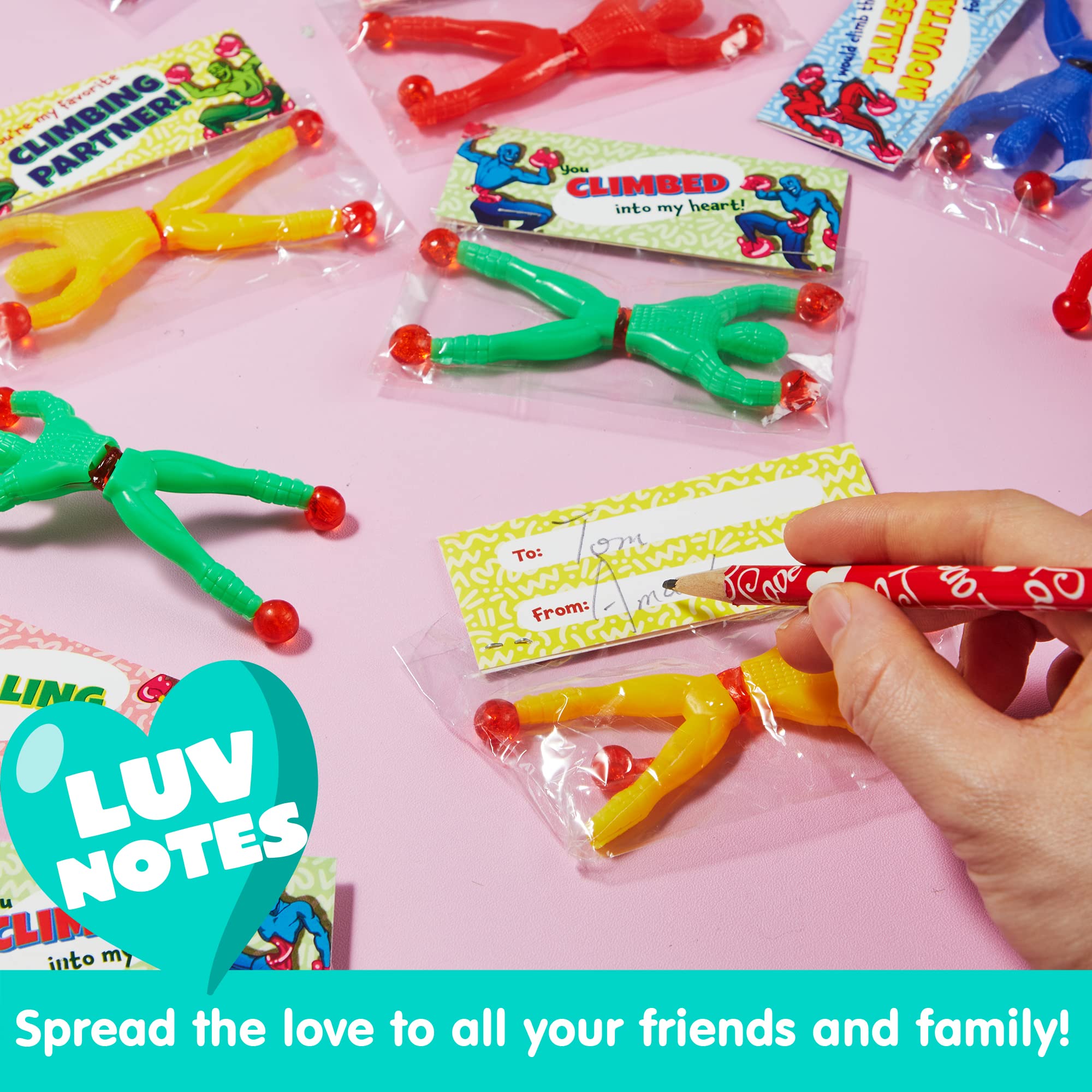 JOYIN 28 PCS Valentine's Day Sticky Wall Climbing Men with Cards, Party Favors for Kids, Classroom Exchange Prizes