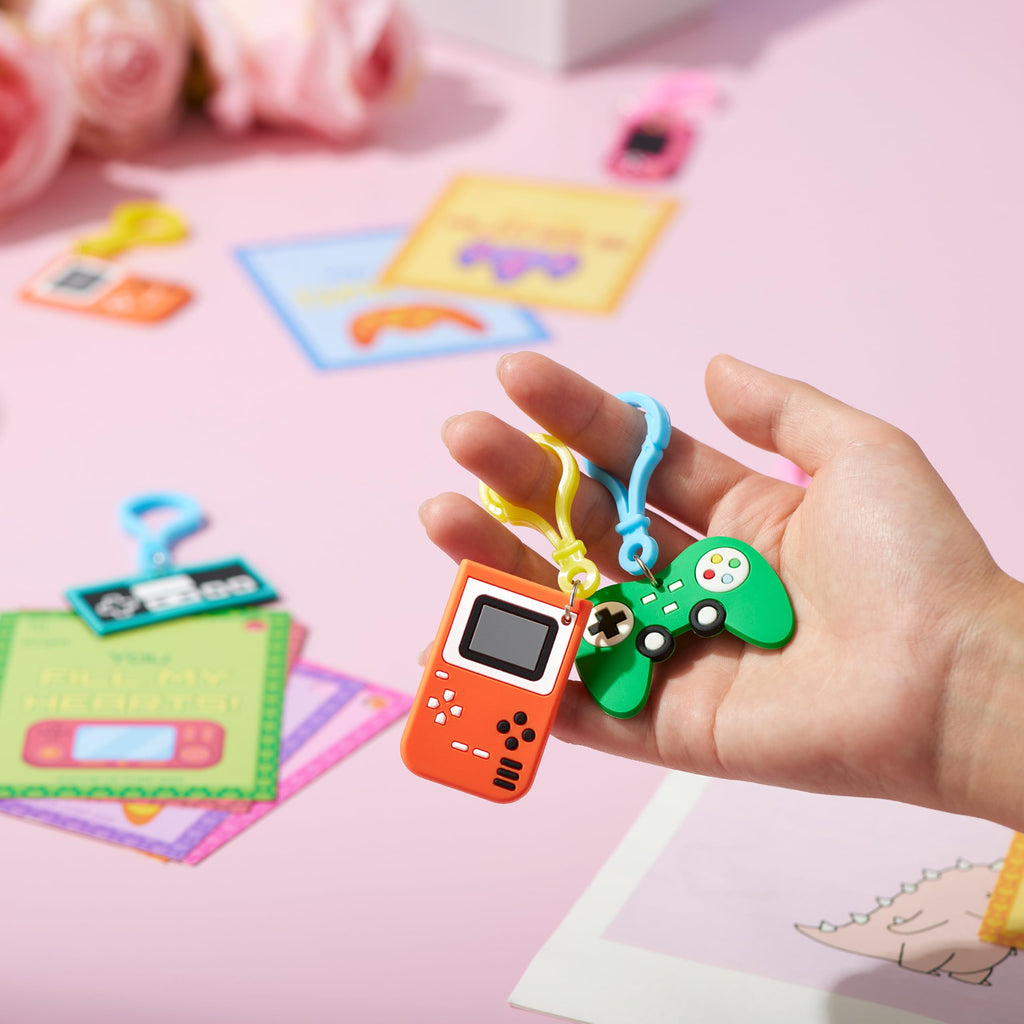 JOYIN 28-Piece Valentine's Day Gift Cards Set with Video Game Keychains – 7 Designs, Multi-Colored, Classroom Exchange Prizes