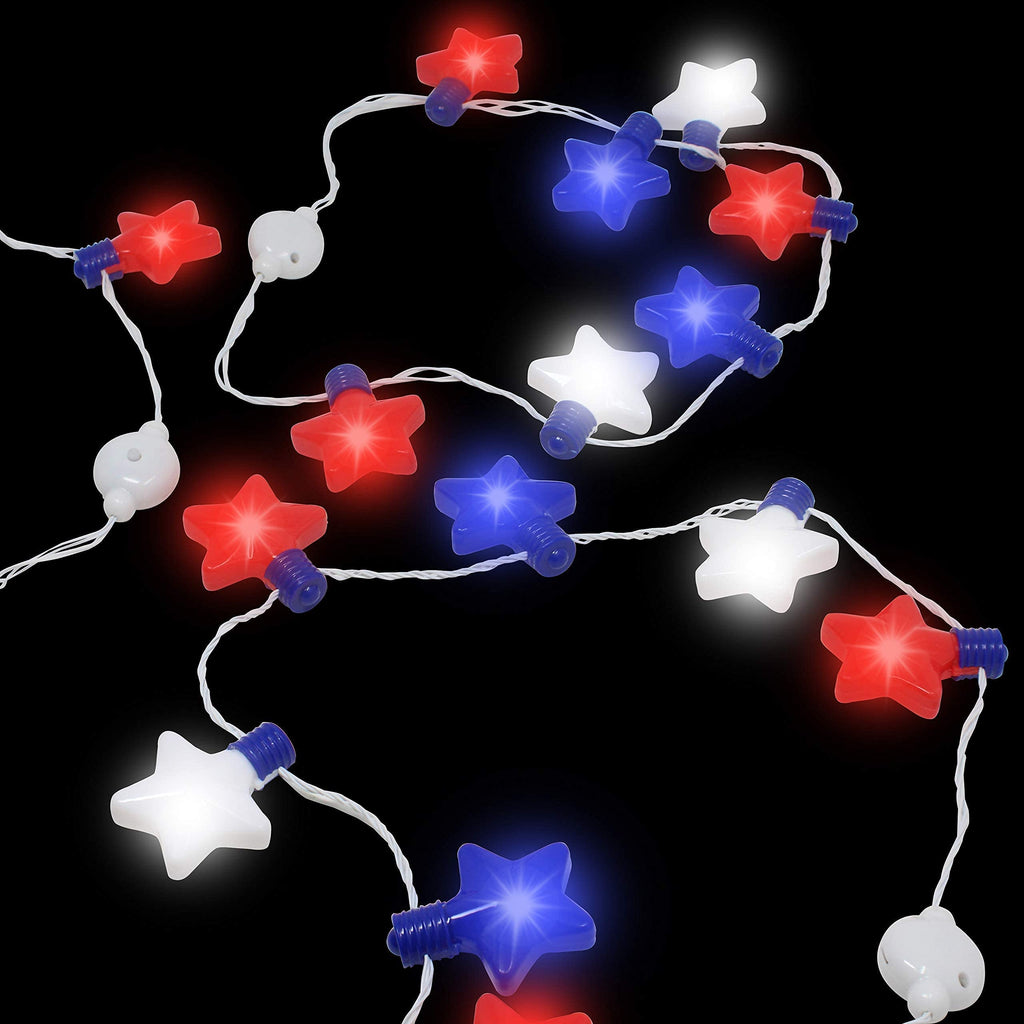 JOYIN 3-Pack LED Star Necklaces for 4th of July - Patriotic Red White Blue Light-Up Accessories with 6 Flicker Modes