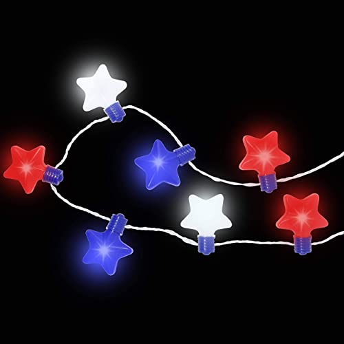 JOYIN 3-Pack LED Star Necklaces for 4th of July - Patriotic Red White Blue Light-Up Accessories with 6 Flicker Modes