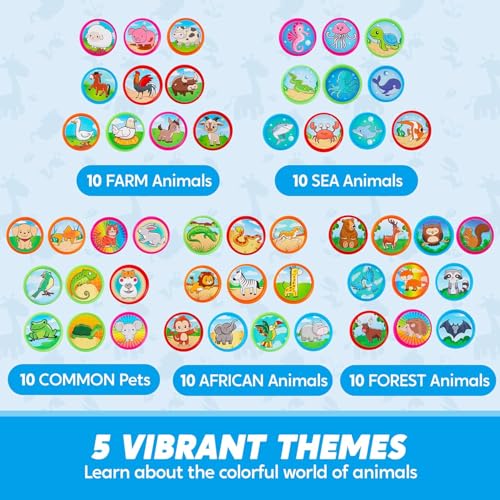 JOYIN 50 Animal Stamps for Kids - Farm, Sea, Pets, African & Forest Designs in Portable Case