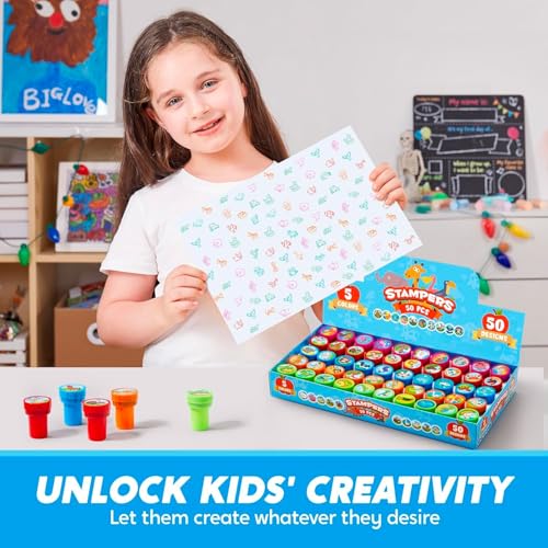 JOYIN 50 Animal Stamps for Kids - Farm, Sea, Pets, African & Forest Designs in Portable Case