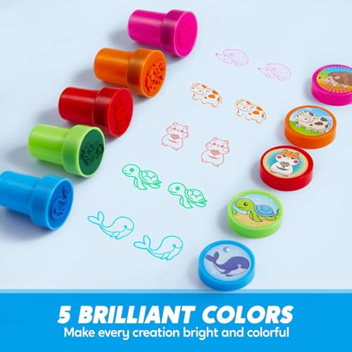 JOYIN 50 Animal Stamps for Kids - Farm, Sea, Pets, African & Forest Designs in Portable Case