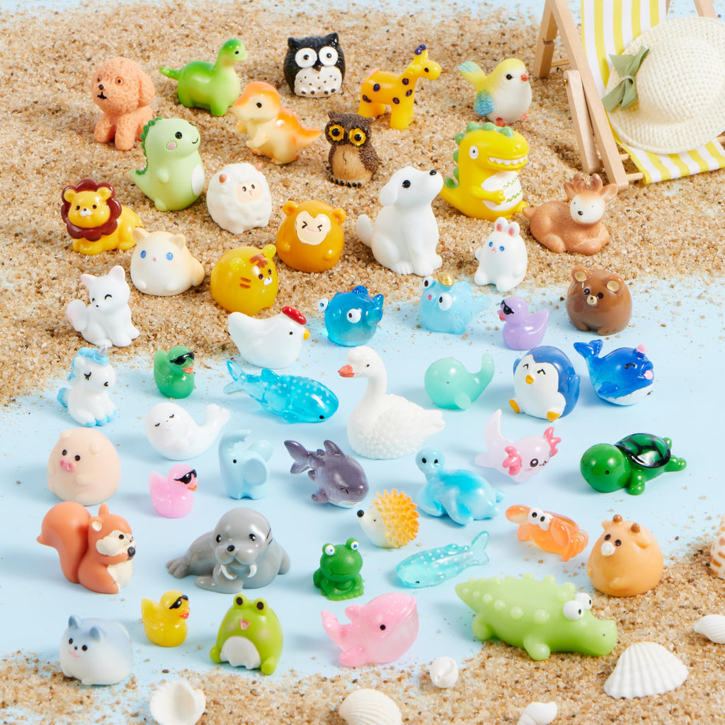 JOYIN 50-Piece Mini Resin Animals Set for Fairy Gardens, Slime Charms, and DIY Crafts