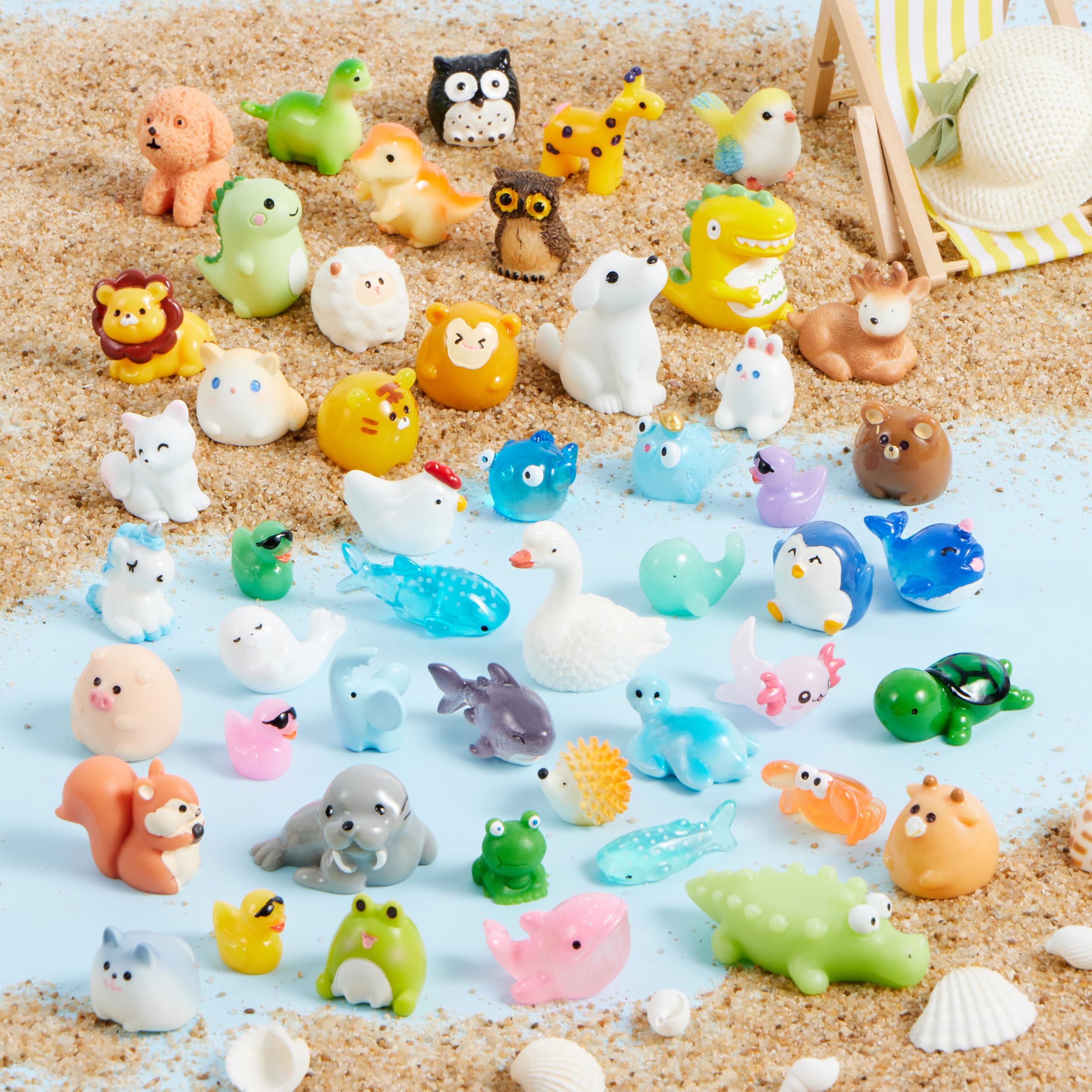 JOYIN 50-Piece Mini Resin Animals Set for Fairy Gardens, Slime Charms, and DIY Crafts